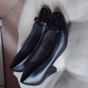 Black Shiny Buckle Dress Heels